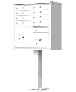 8 Door Florence Vital 1570-8 Series USPS Approved (CBU) Cluster Mailboxes with Pedestal White