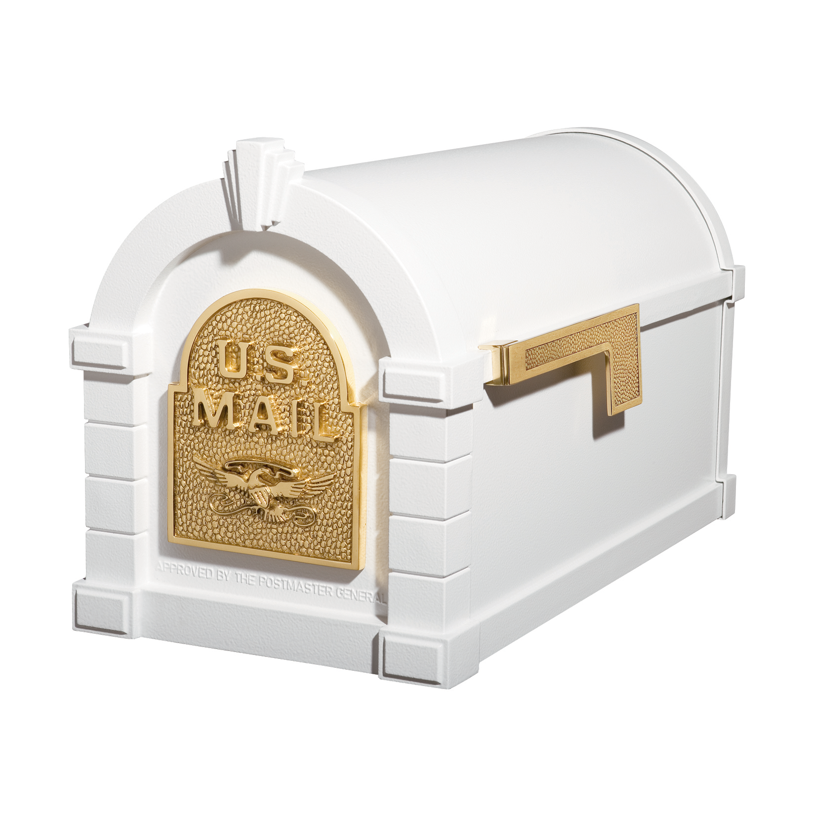 Gaines Eagle Keystone Mailboxes<br />White with Polished Brass