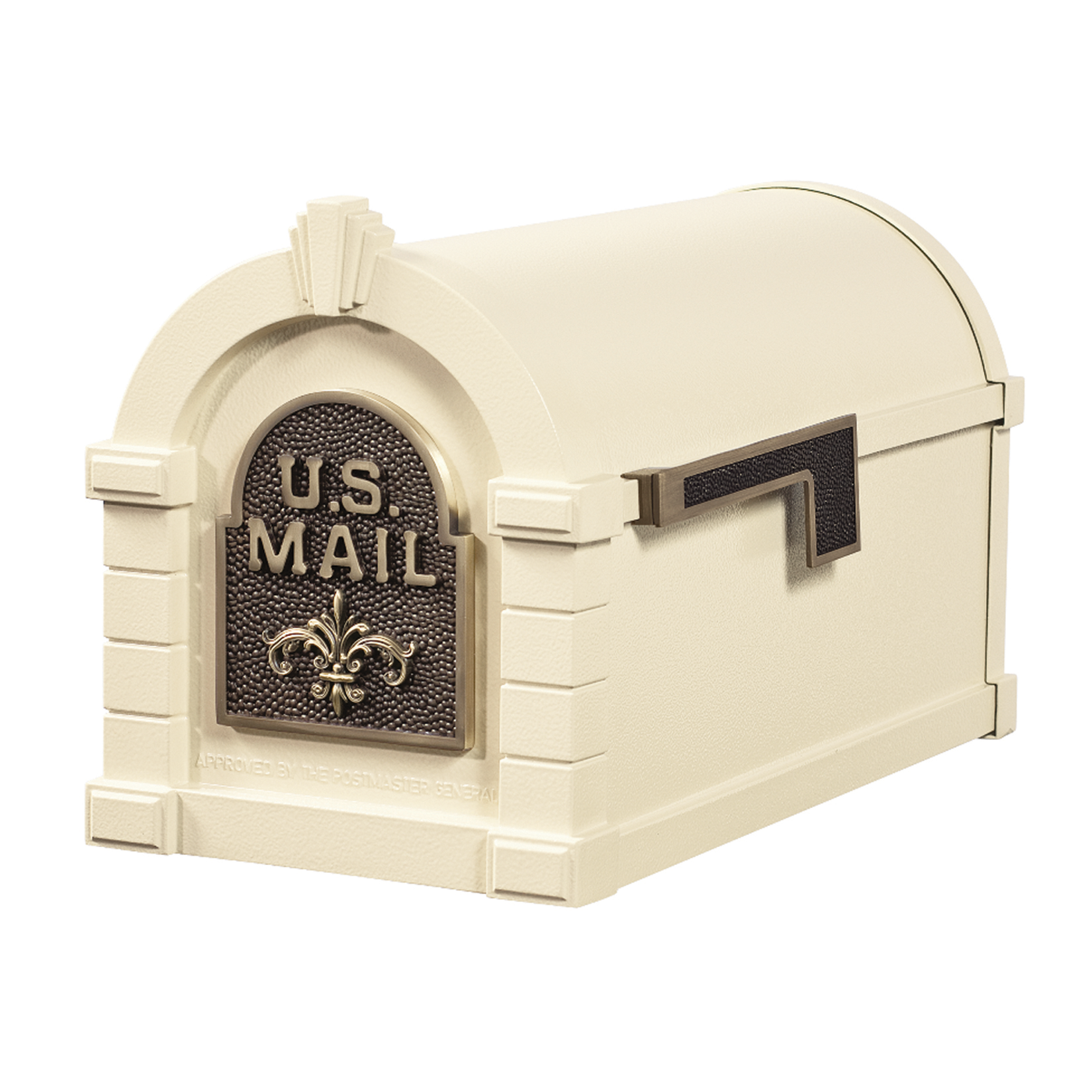 Gaines Fleur De Lis Keystone Mailboxes<br />Almond with Satin Nickel