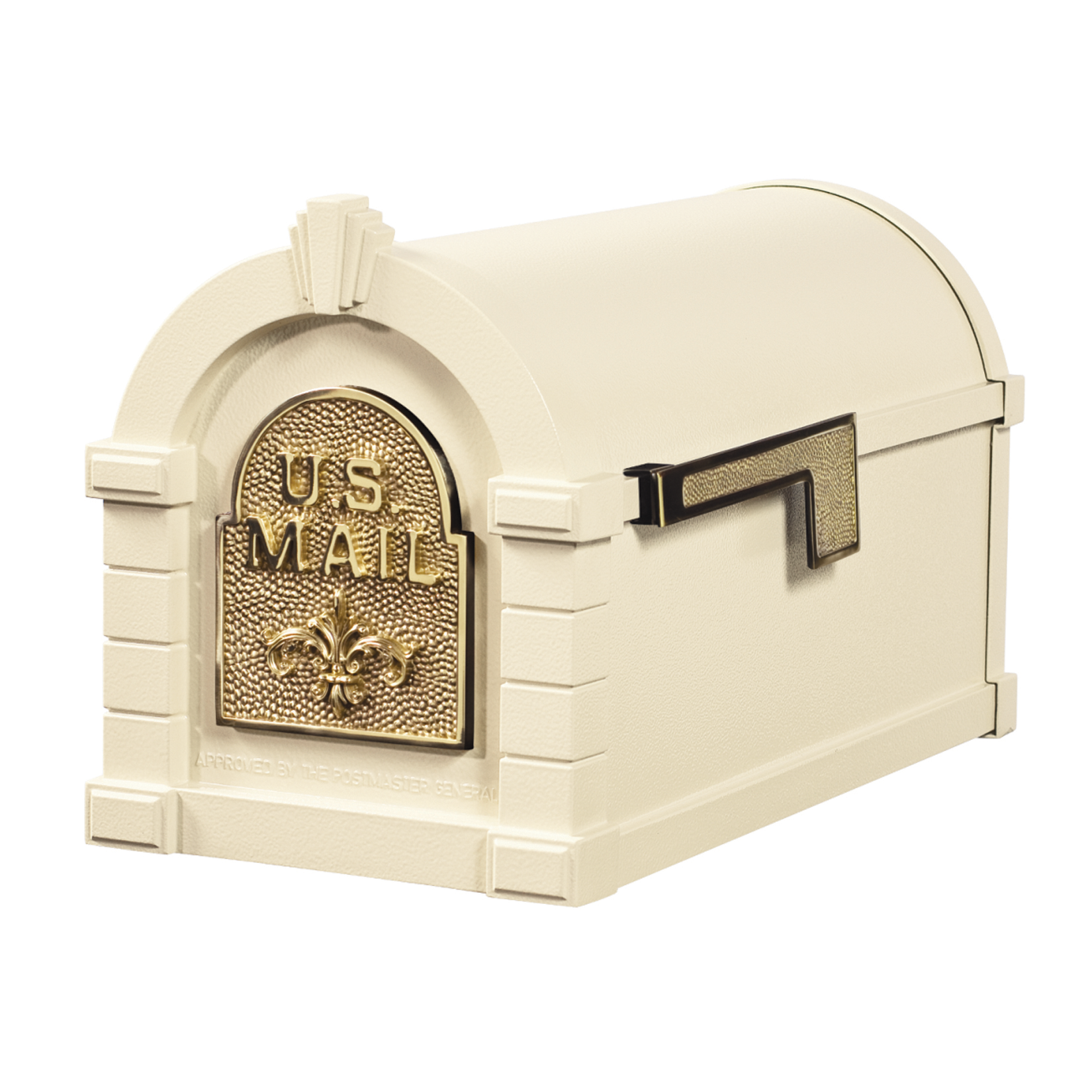 Gaines Fleur De Lis Keystone Mailboxes - Almond with Polished Brass