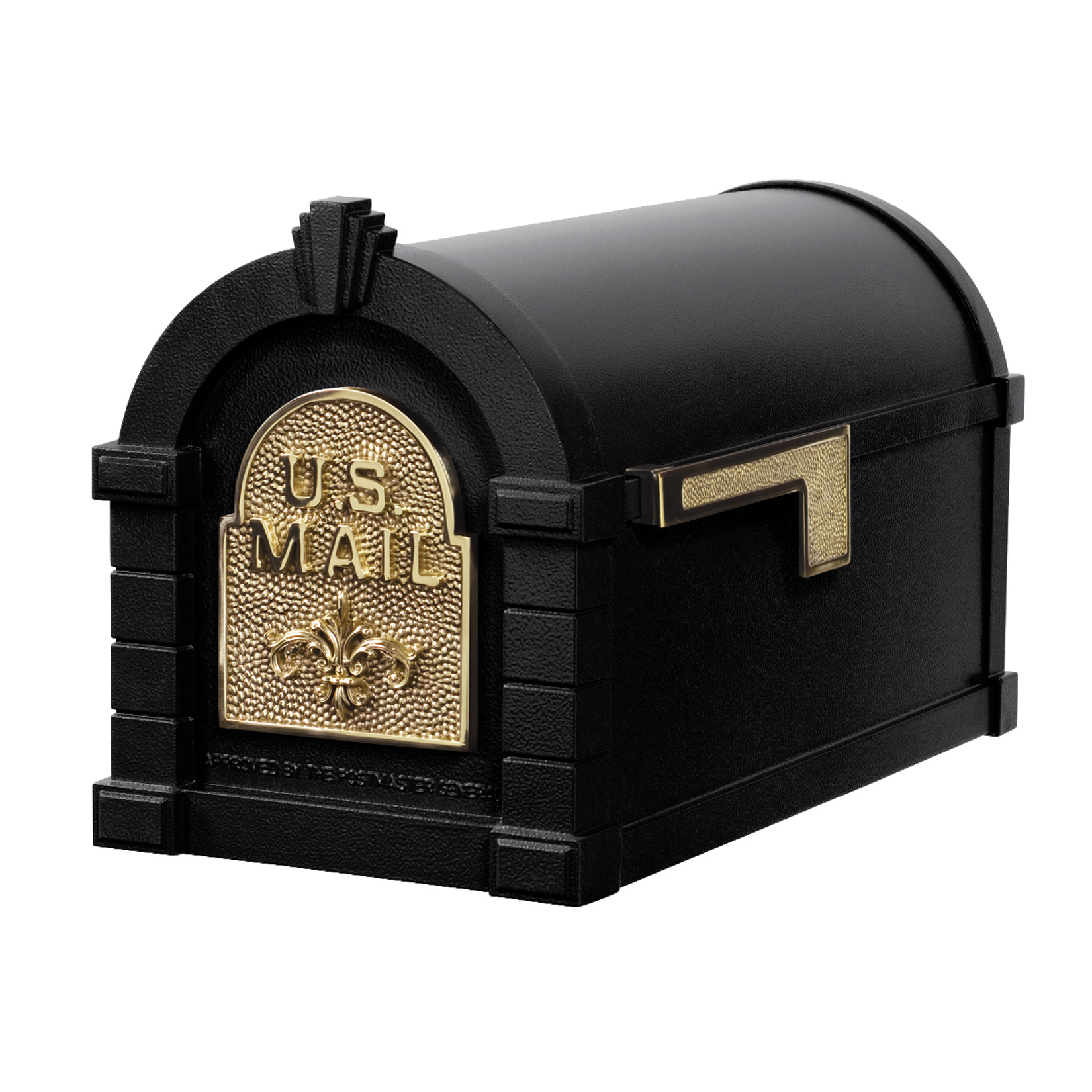 Gaines Fleur De Lis Keystone Mailboxes - Black with Polished Brass