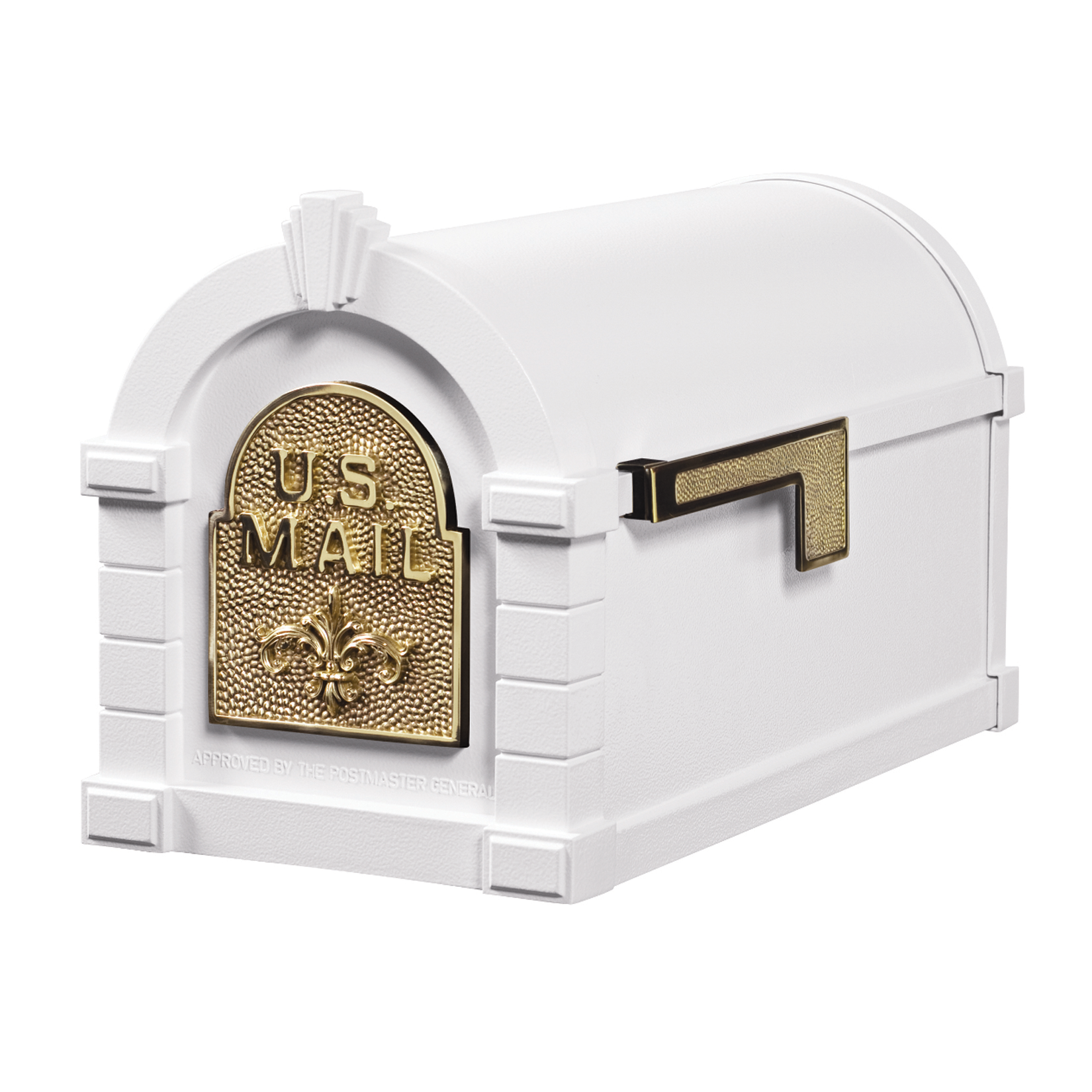 Gaines Fleur De Lis Keystone Mailboxes<br />White with Polished Brass
