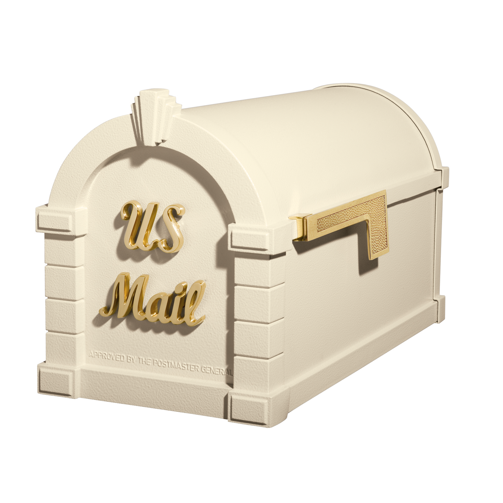 Gaines Signature Keystone Mailboxes - Almond with Polished Brass