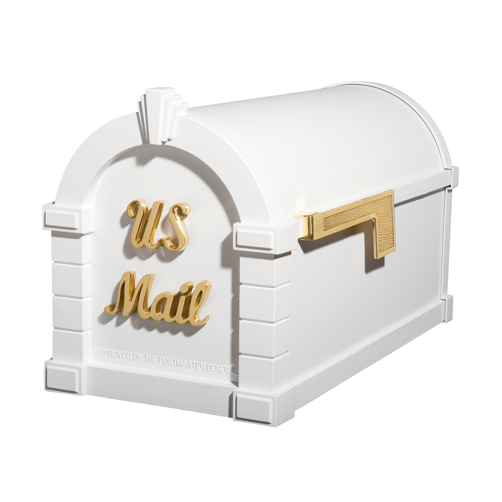 Gaines Signature Keystone Mailboxes - White with Polished Brass