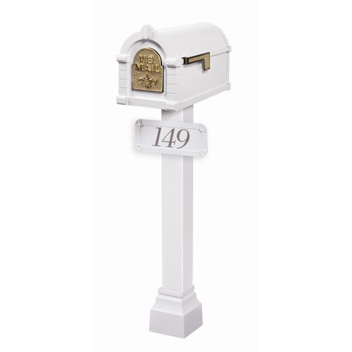 Gaines Fleur De Lis Keystone mailbox with Standard Post White