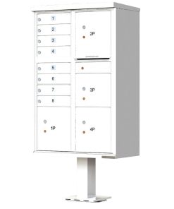8 Door with 4 Parcel Lockers Florence Vital 1570-8T6 Series USPS Approved (CBU) Cluster Mailboxes with Pedestal White