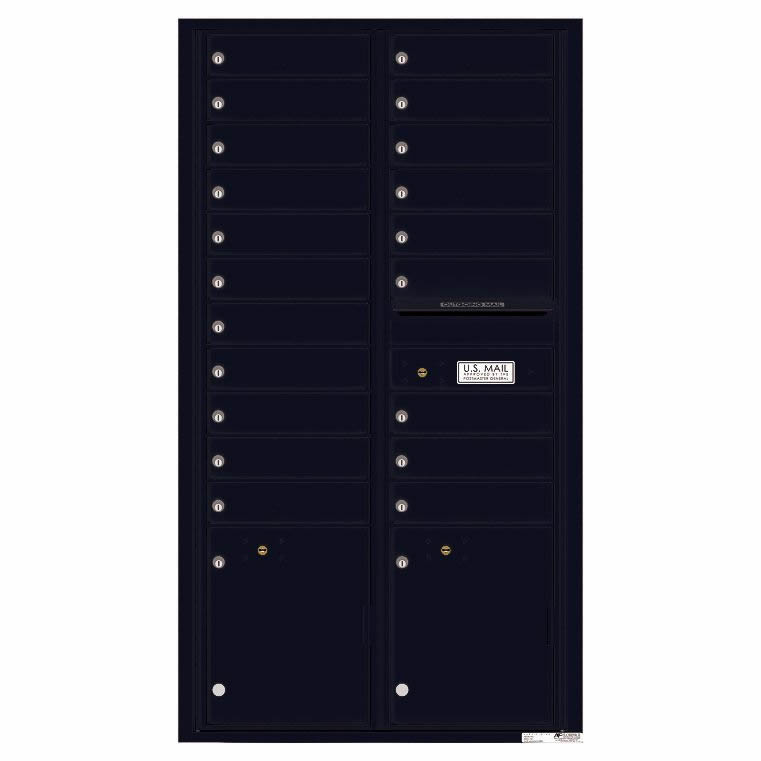 Florence Versatile Front Loading 4C Commercial Mailbox with 20 Tenant Compartments and 2 Parcel Lockers 4C16D-20 Black