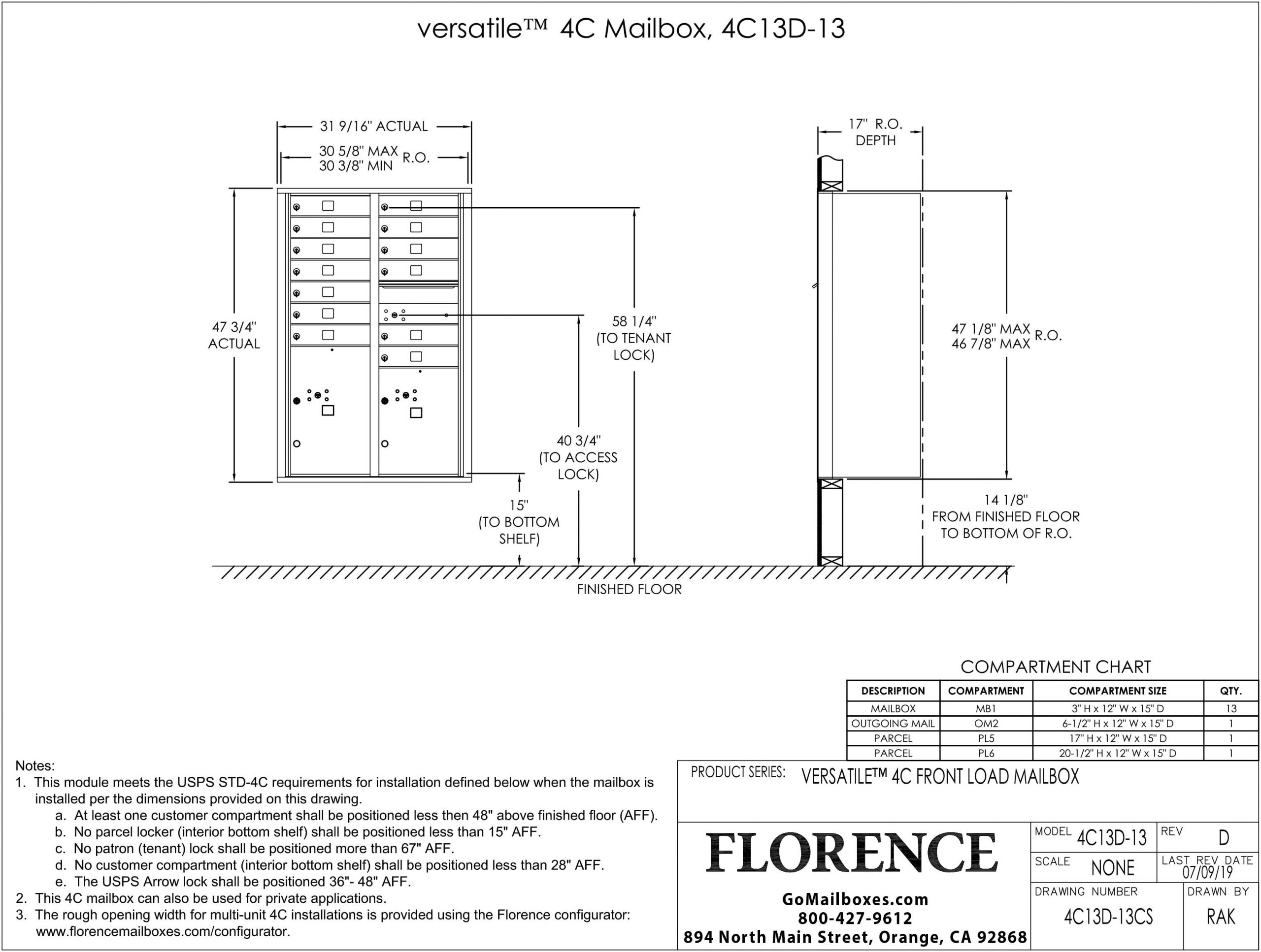 4C13D-13CS-Florence-Versatile-Front-Loading-4C-Commercial-Mailbox-Dimensions