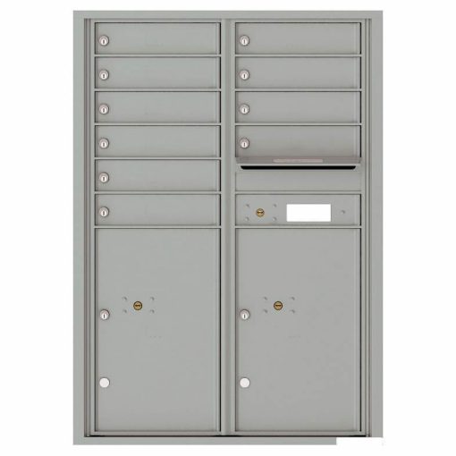 Florence Versatile Front Loading 4C Commercial Mailbox with 10 Tenant Compartments and 2 Parcel Lockers 4C12D-10 Silver Speck