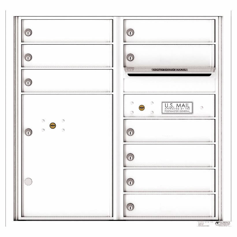Florence Versatile Front Loading 4C Commercial Mailbox with 9 tenant Doors and 1 Parcel Locker 4C08D-09 White