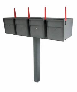 4 Mail Boss High Security Mailboxes with Post Granite Flag Up