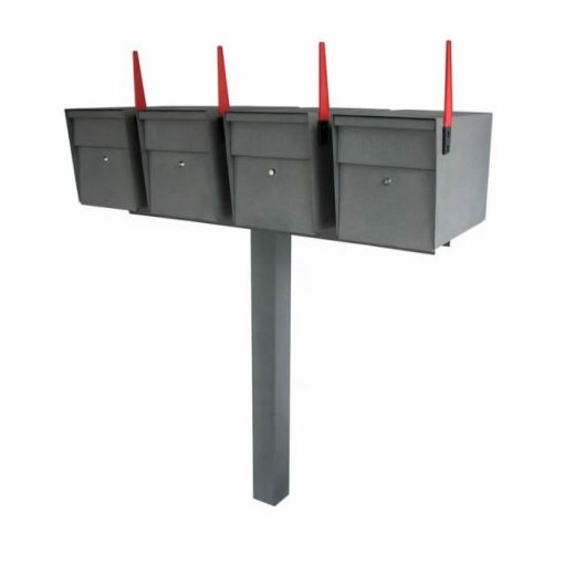 4 Mail Boss High Security Mailboxes with Post Granite Flag Up