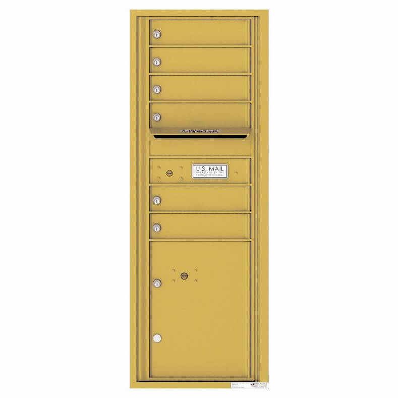 Florence Versatile Front Loading 4C Commercial Mailbox with 6 Tenant Doors and 1 Parcel Lockers 4C13S-06 Gold Speck