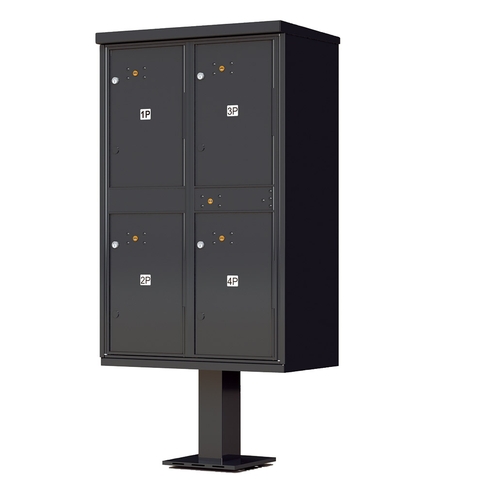 4 Door Black Parcel Locker with Pedestal