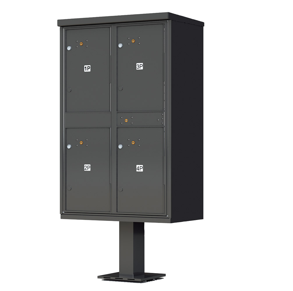 4 Door Dark Bronze Parcel Locker with Pedestal