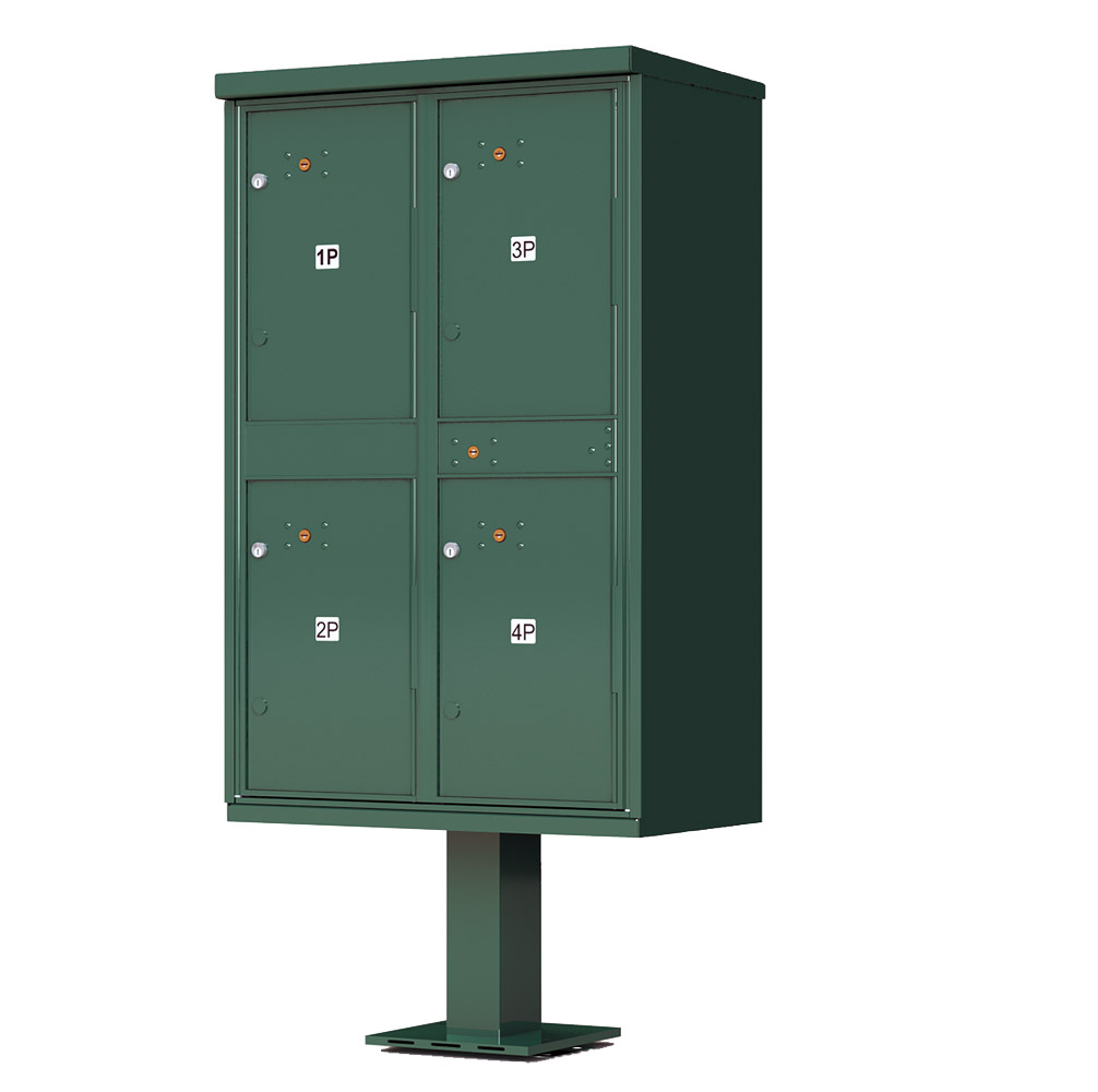 4 Door Forest Green Parcel Locker with Pedestal